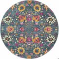 Homeroots 4 ft. Round Denim Blue Florals Distressed Area Rug 385173